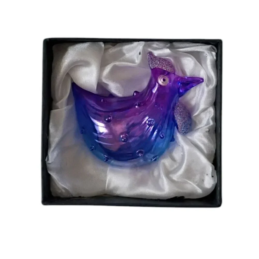 Pier 1 Blown Glass Blanche the Bumpy Chicken Blue Purple Sparkle Decor Figurine